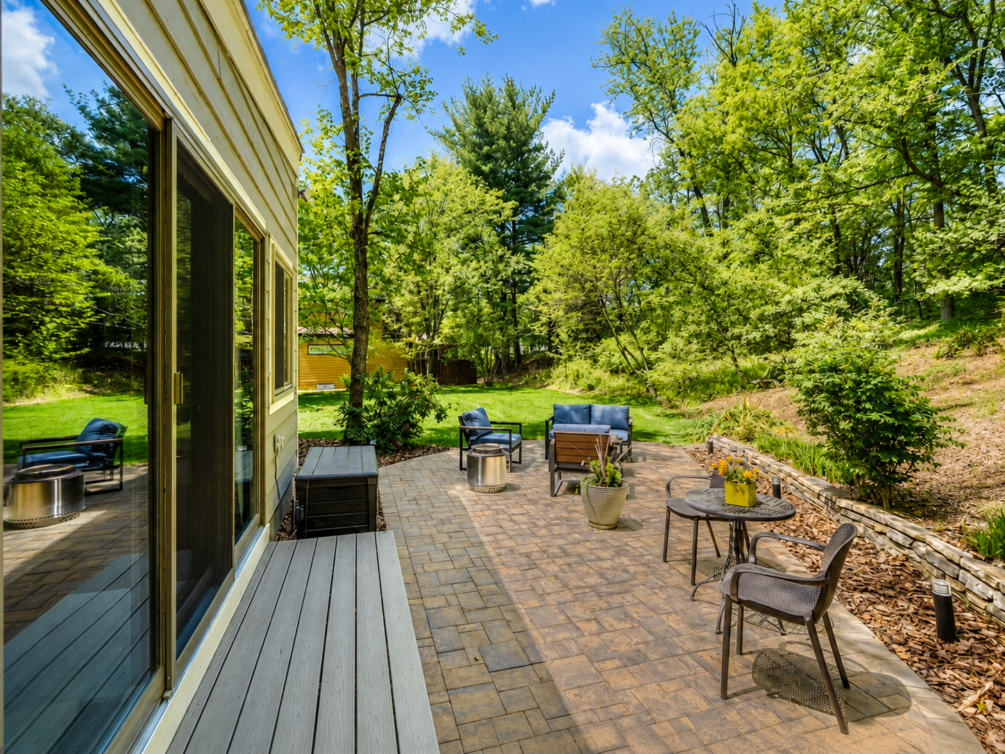 Peaceful outdoor patio and garden area